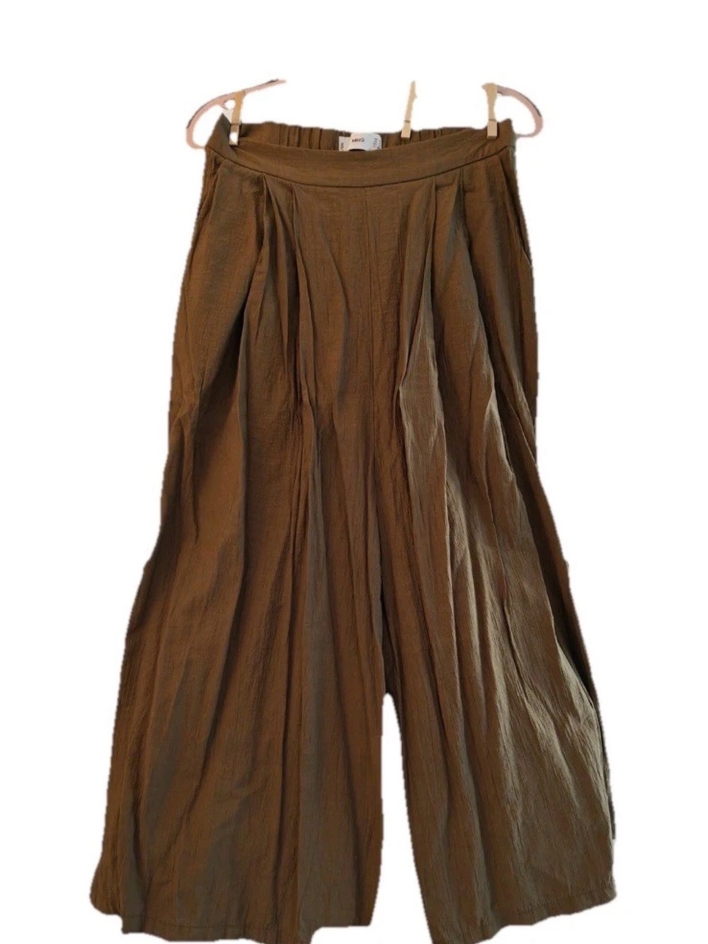 Mango Olive-Brown Wide Leg Pleated Palazzo Pants